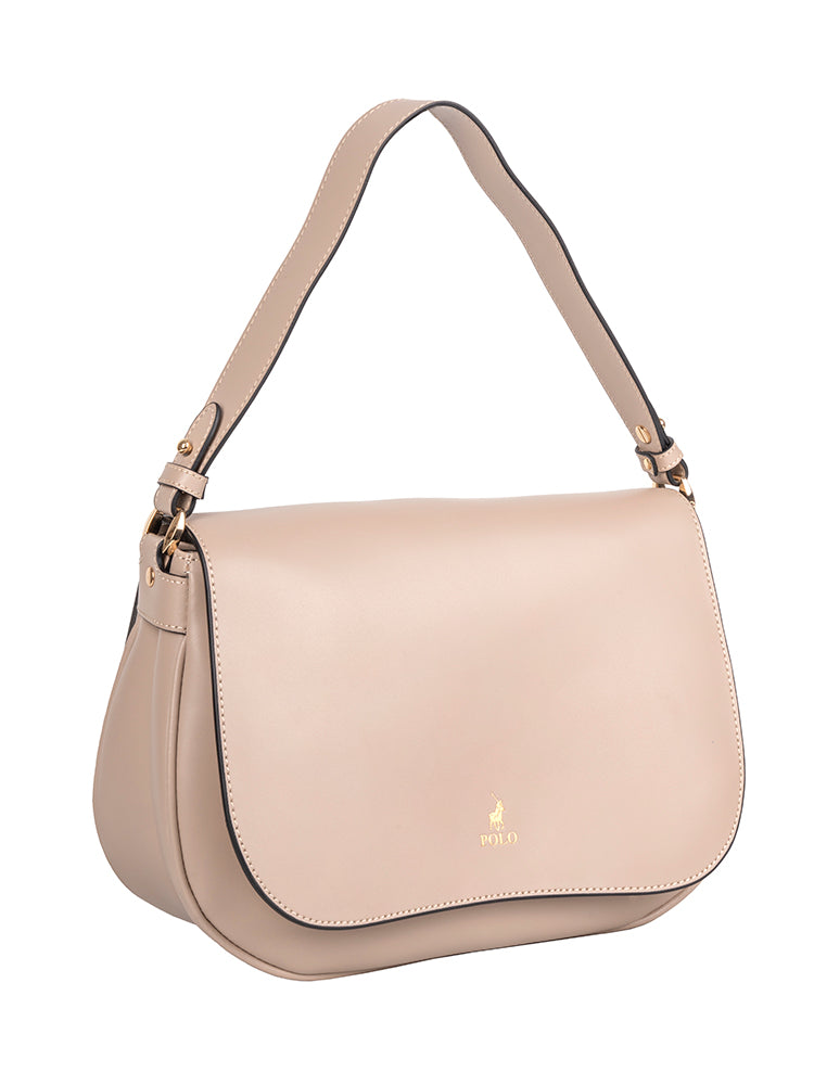 Polo Box Calf Flapover Shoulder Bag - Beige – Cellini Luggage