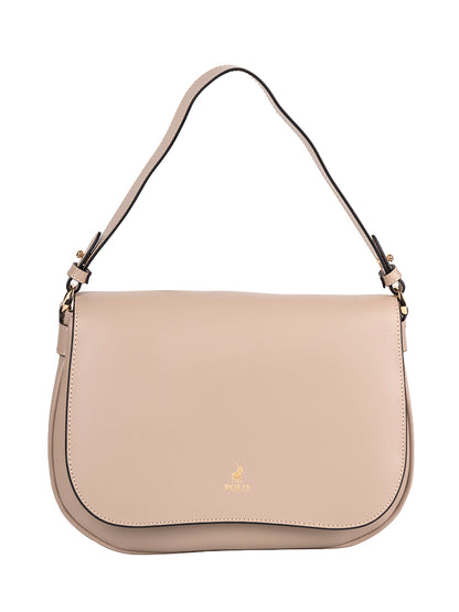 Polo Box Calf Flapover Shoulder Bag - Beige
