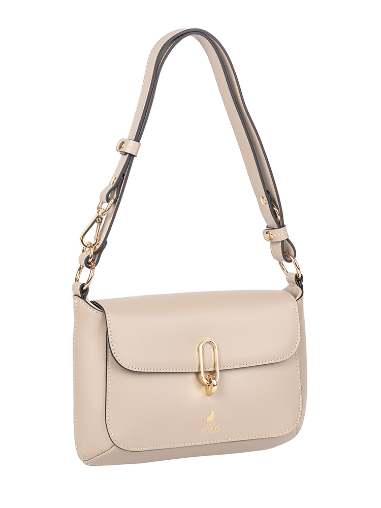 Polo Box Calf Flapover with Lock - Beige