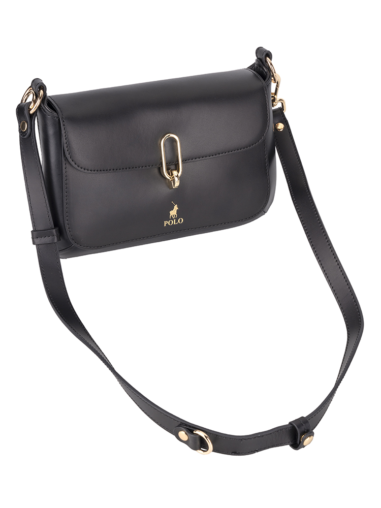 Polo Box Calf Flapover with Lock - Black