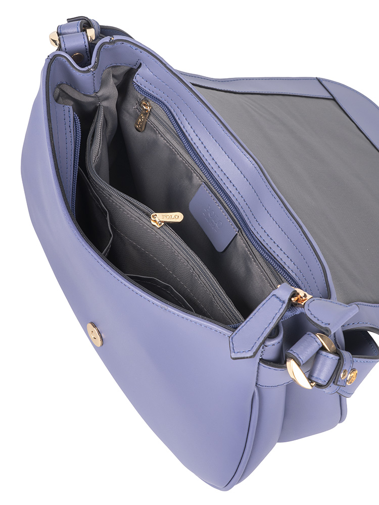 Polo Box Calf Flapover Shoulder Bag - Blue